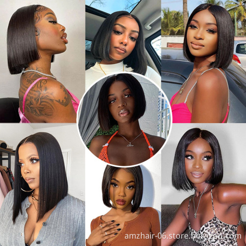 Raw Indian Virgin Human Hair Short Natural Straight Bob Lace Frontal Closure Wigs For Black Women Cheap Full Hd Lace Front Wig